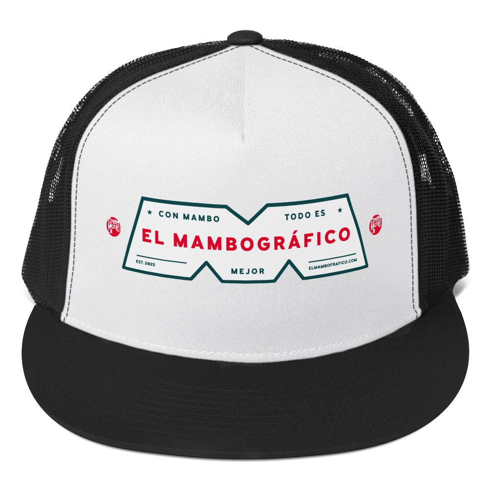 Gorra DTF tipo trucker - Snapback 5 paneles - Colores negro, blanco y negro - MdeMambo - Vista frontal