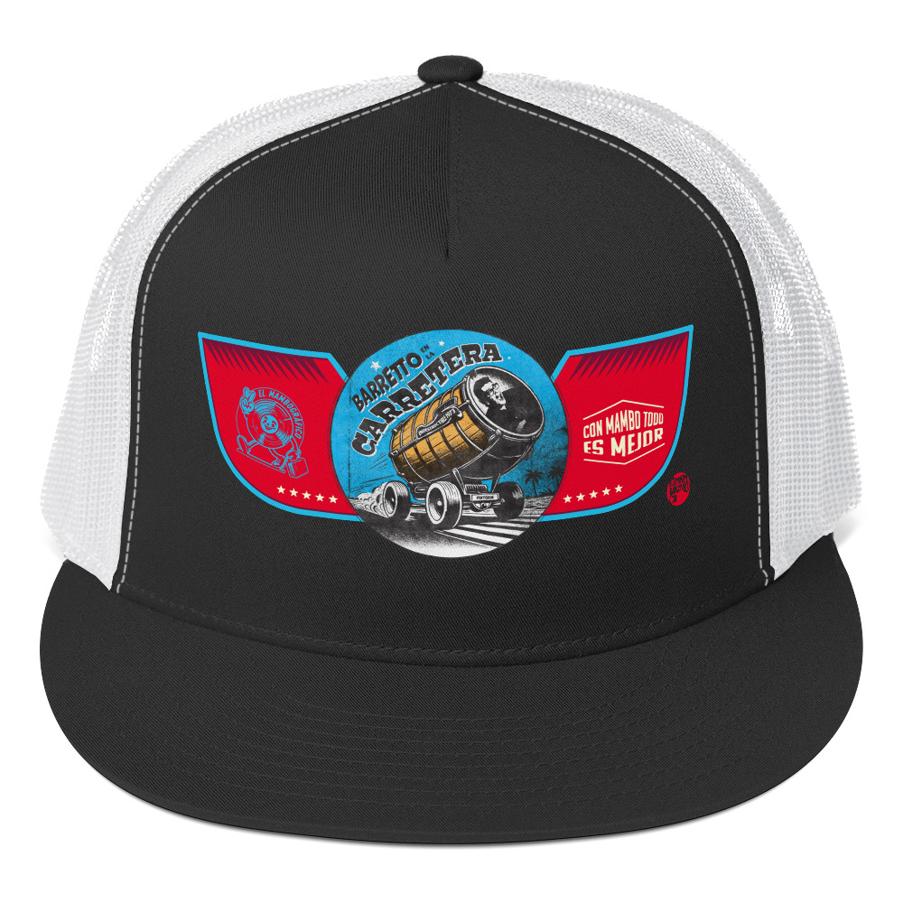 Gorra DTF tipo trucker - Snapback 5 paneles - Colores negro y blanco - Indestructible - Vista frontal
