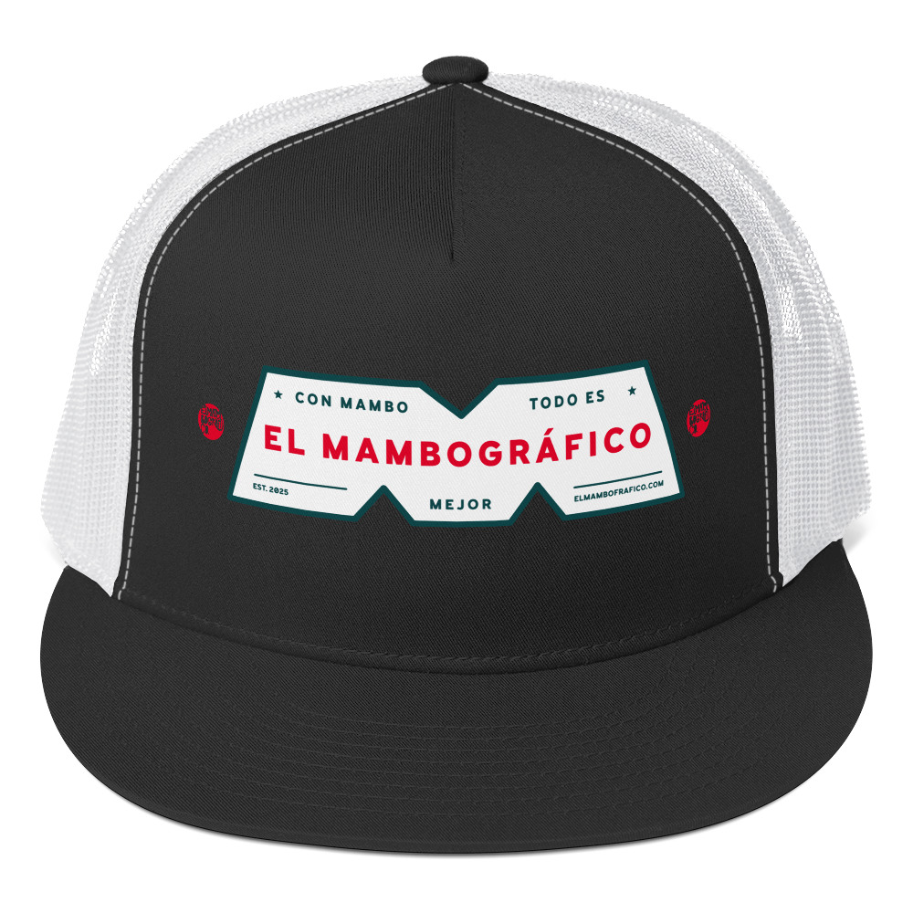 Gorra DTF tipo trucker - Snapback 5 paneles - Colores negro y blanco - MdeMambo - Vista frontal
