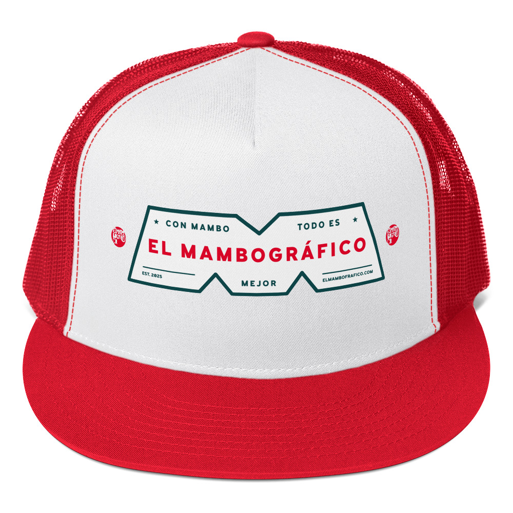 Gorra DTF tipo trucker - Snapback 5 paneles - Colores rojo, blanco y rojo - MdeMambo - Vista frontal