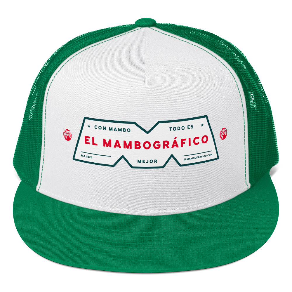 Gorra DTF tipo trucker - Snapback 5 paneles - Colores verde, blanco y verde - MdeMambo - Vista frontal