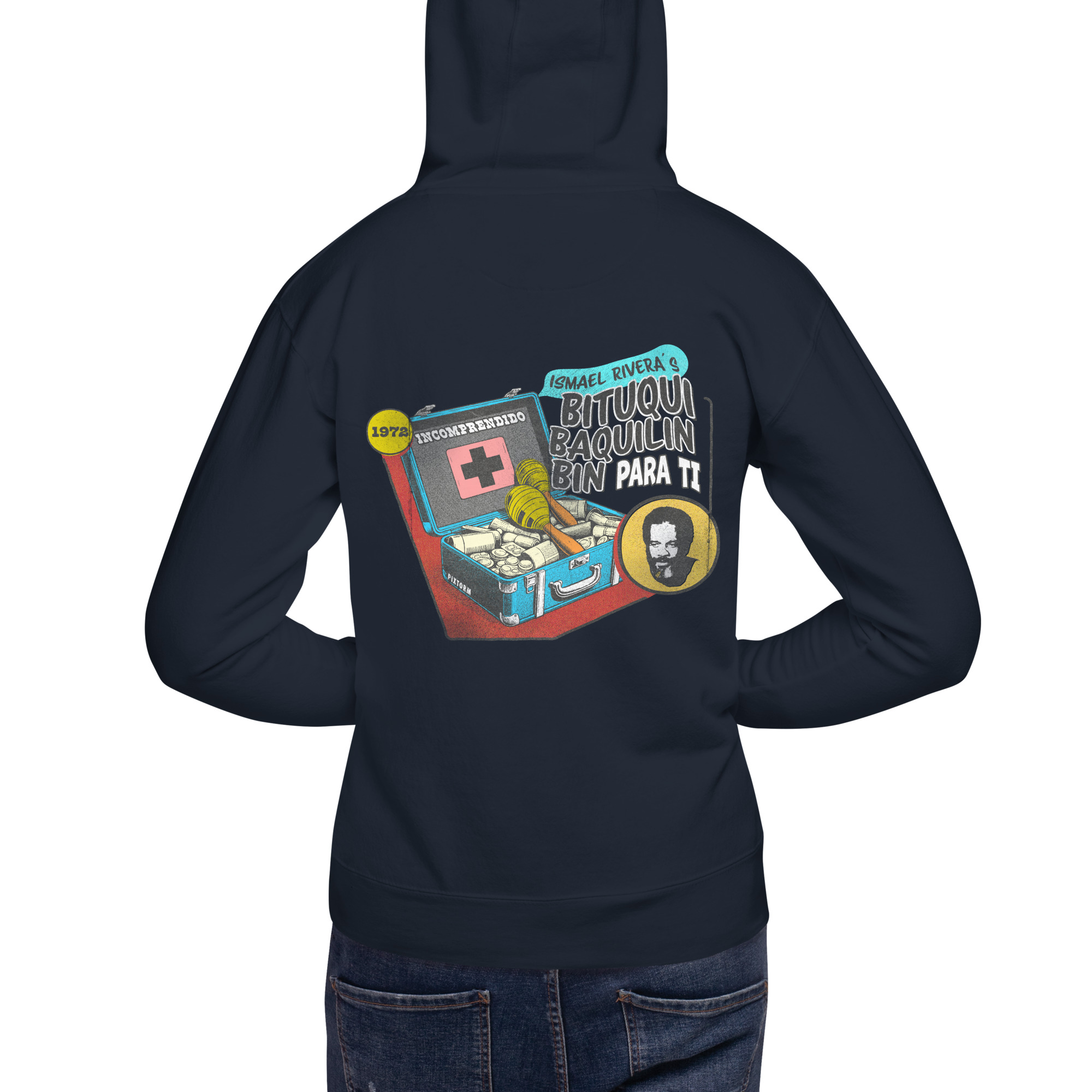 Sudadera algodón capucha color azul marino - Bituquibaquilinbin - Vista trasera
