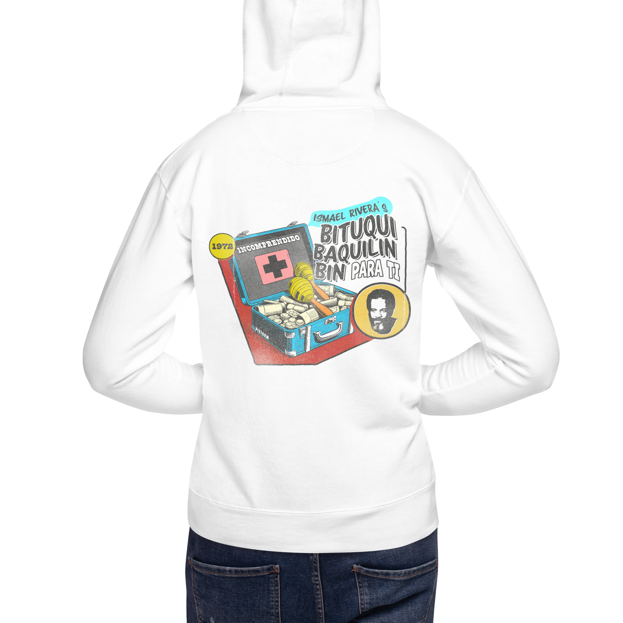 Sudadera algodón capucha color blanco - Bituquibaquilinbin - Vista trasera