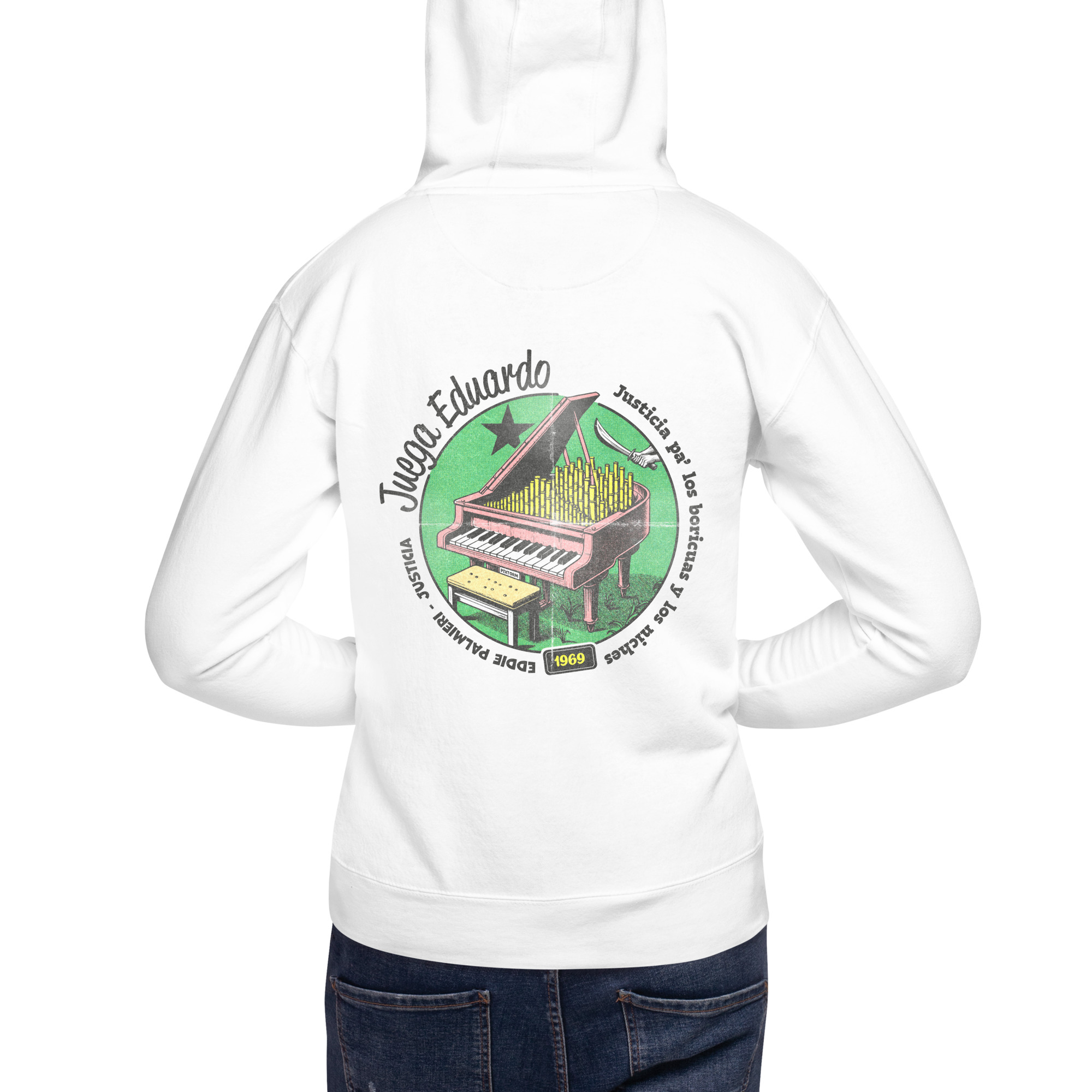 Sudadera algodón capucha color blanco - Juega Eduardo - Vista trasera