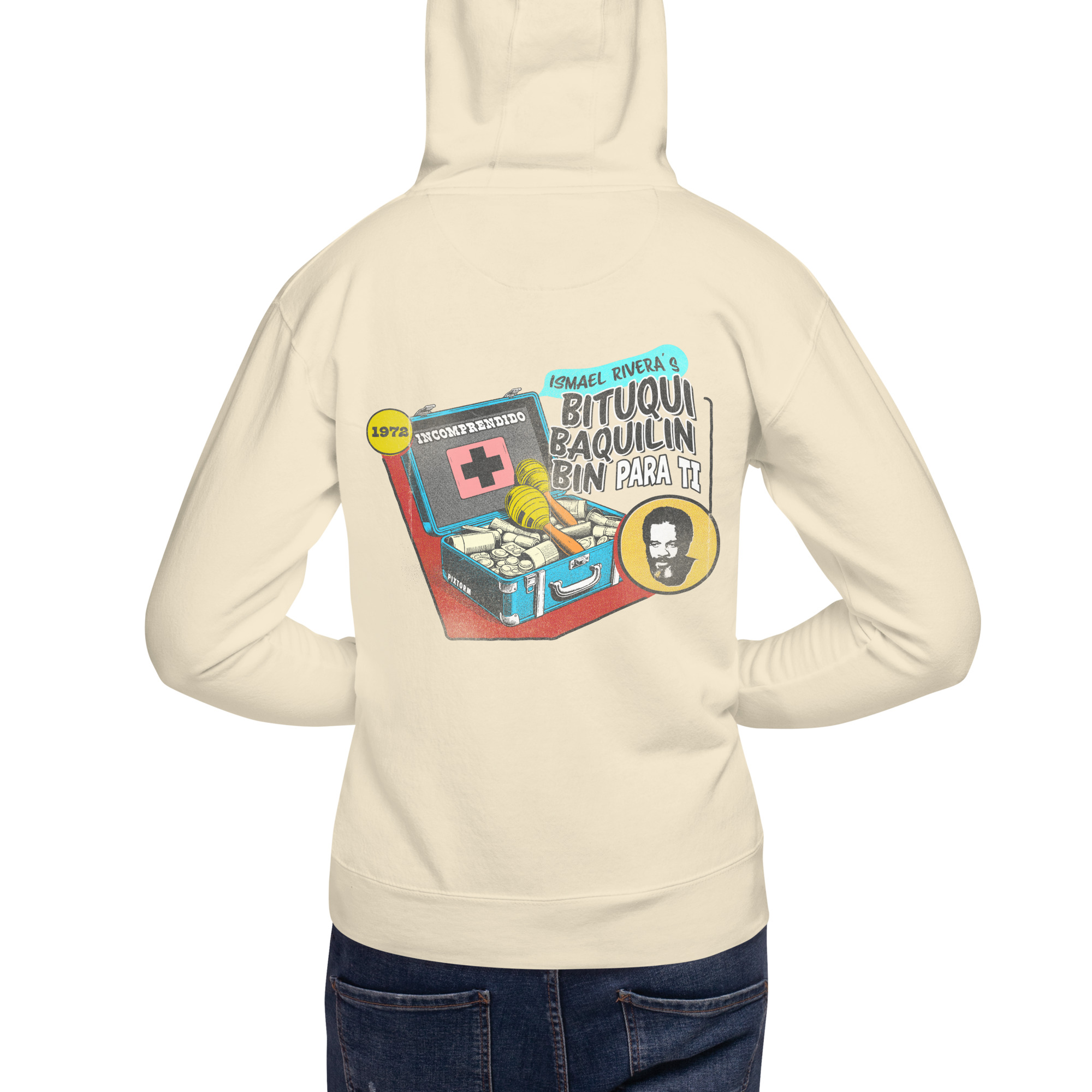 Sudadera algodón capucha color bone - Bituquibaquilinbin - Vista trasera