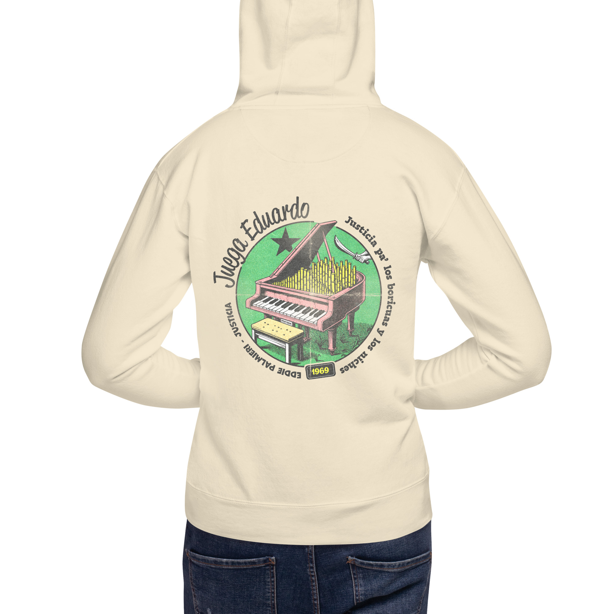 Sudadera algodón capucha color bone - Juega Eduardo - Vista trasera