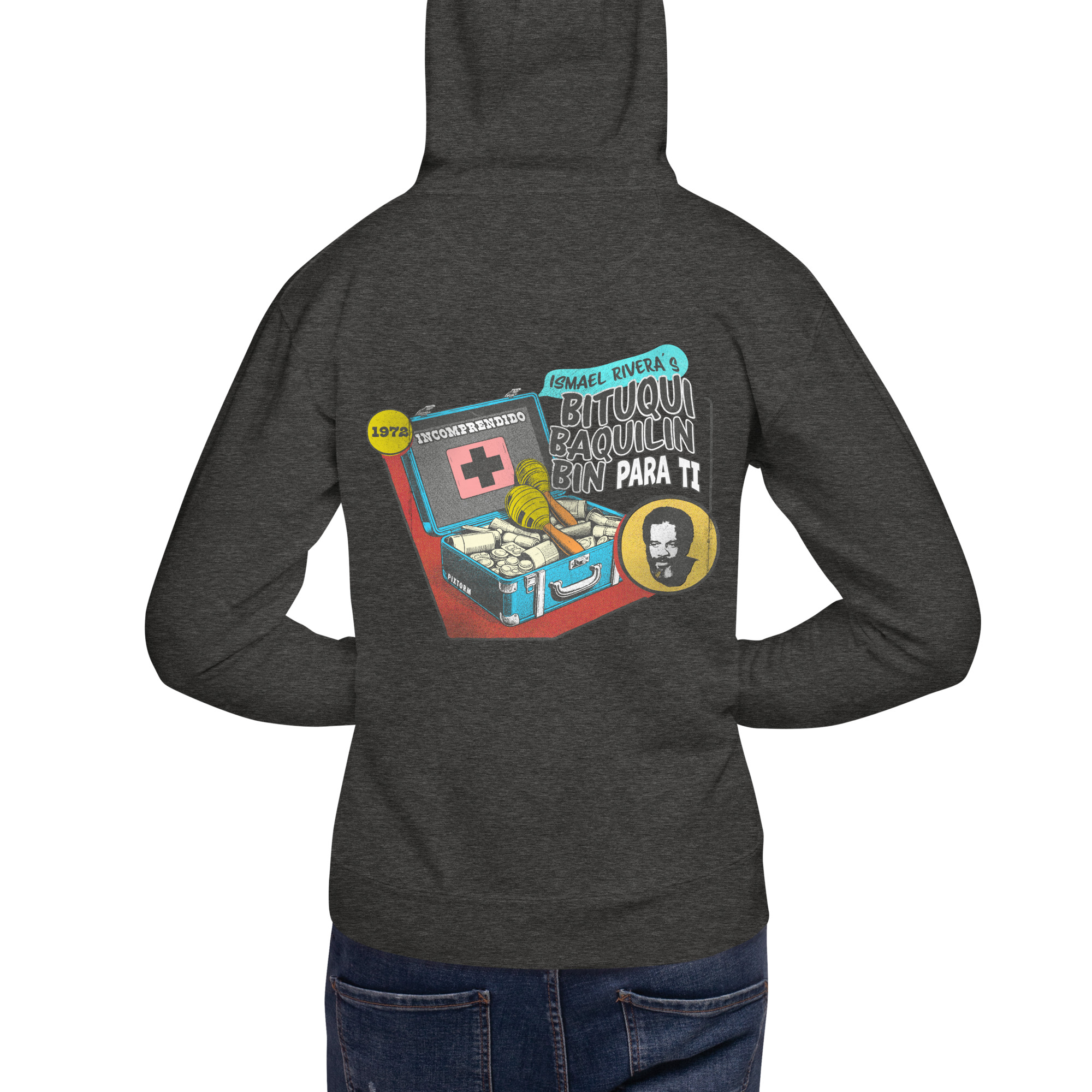 Sudadera algodón capucha color carbón moteado - Bituquibaquilinbin - Vista trasera