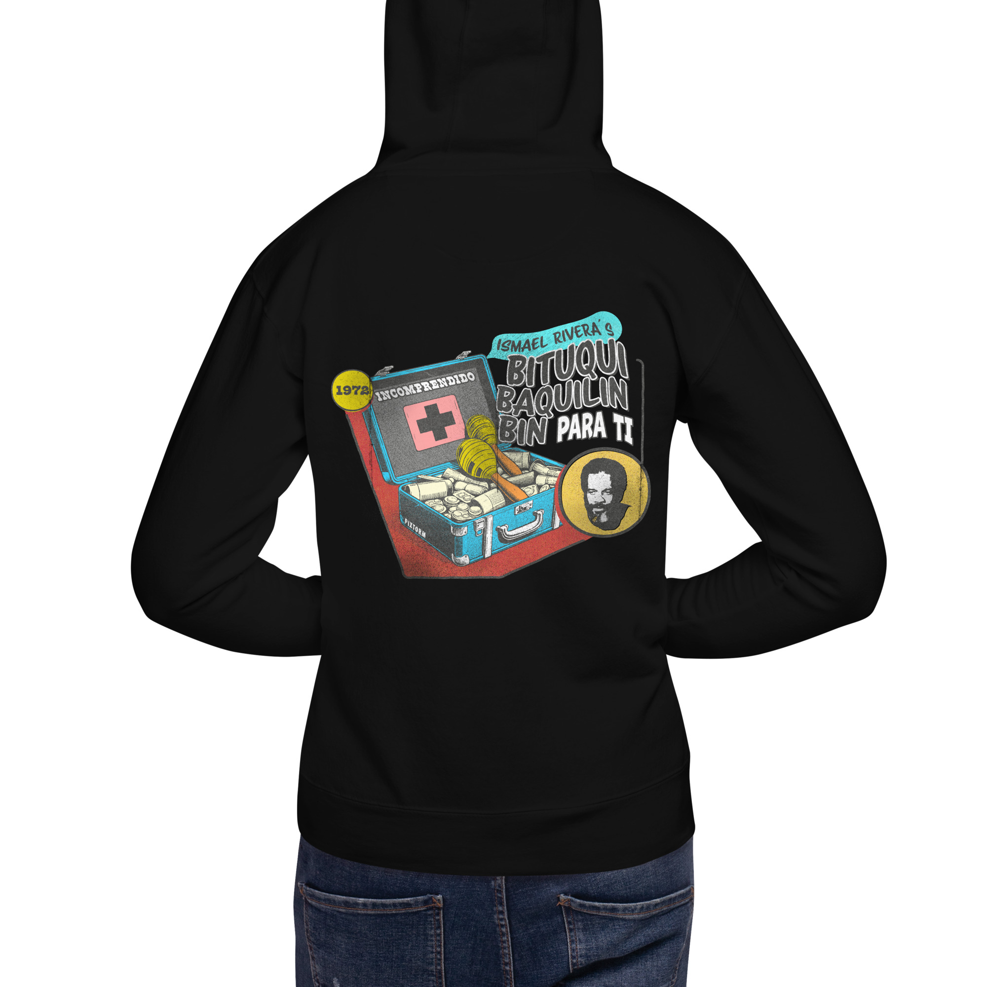 Sudadera algodón capucha color negro - Bituquibaquilinbin - Vista trasera