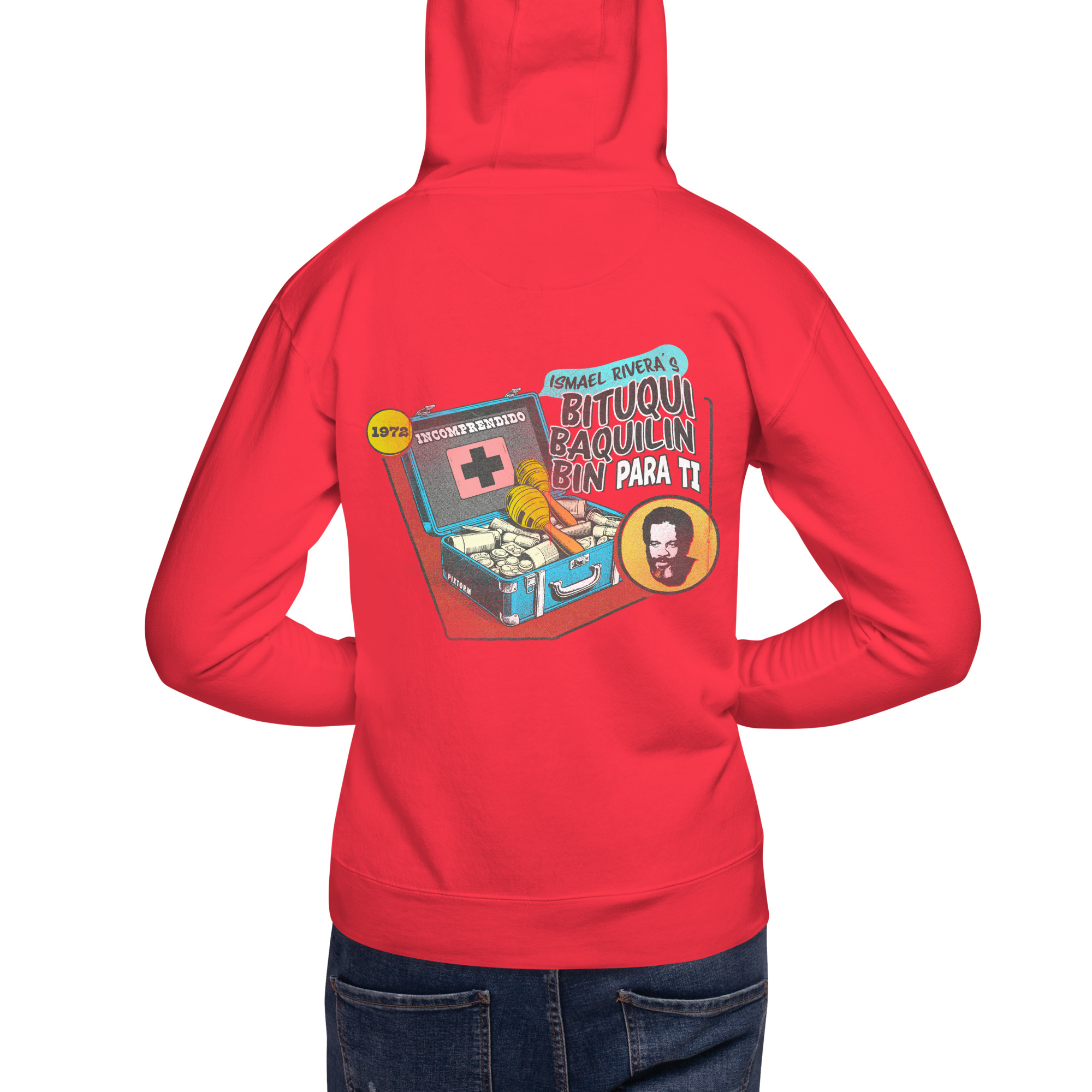 Sudadera algodón capucha color rojo - Bituquibaquilinbin - Vista trasera