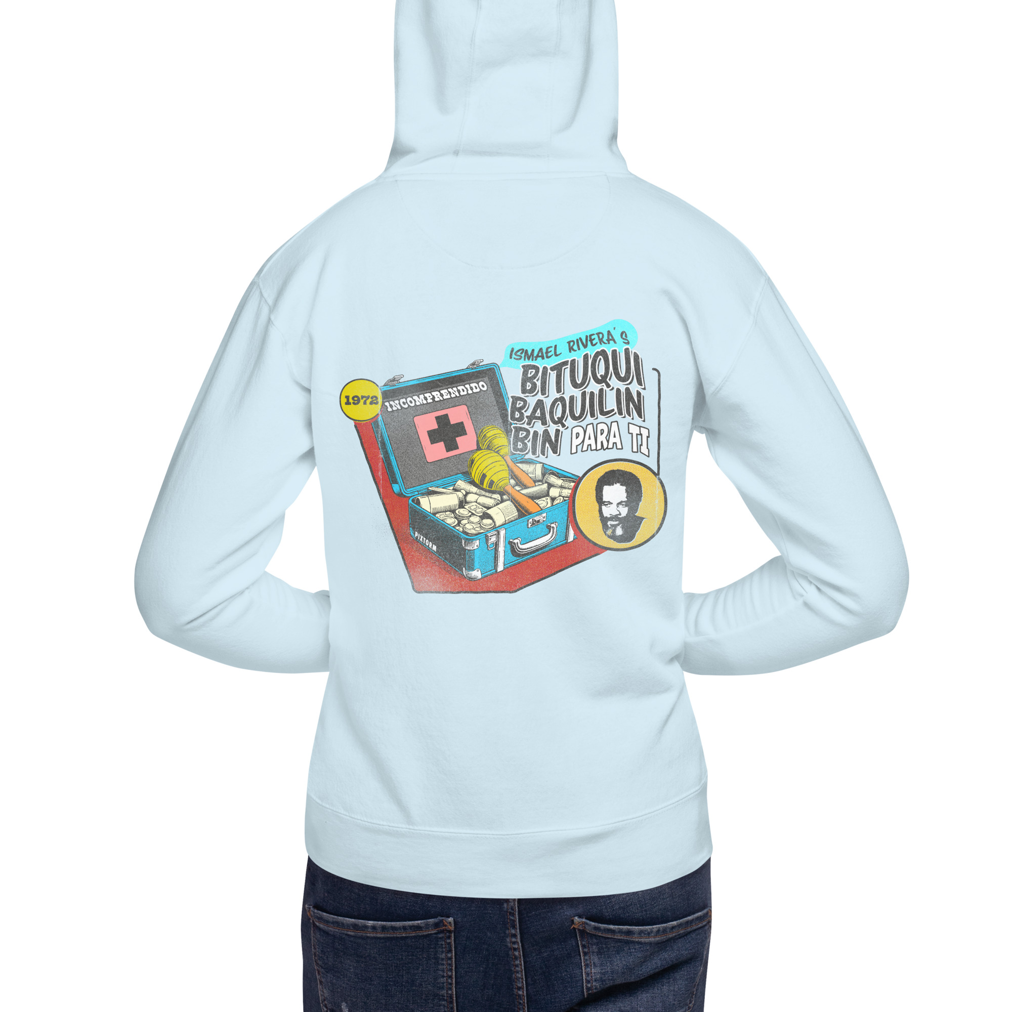 Sudadera algodón capucha color Sky blue - Bituquibaquilinbin - Vista trasera