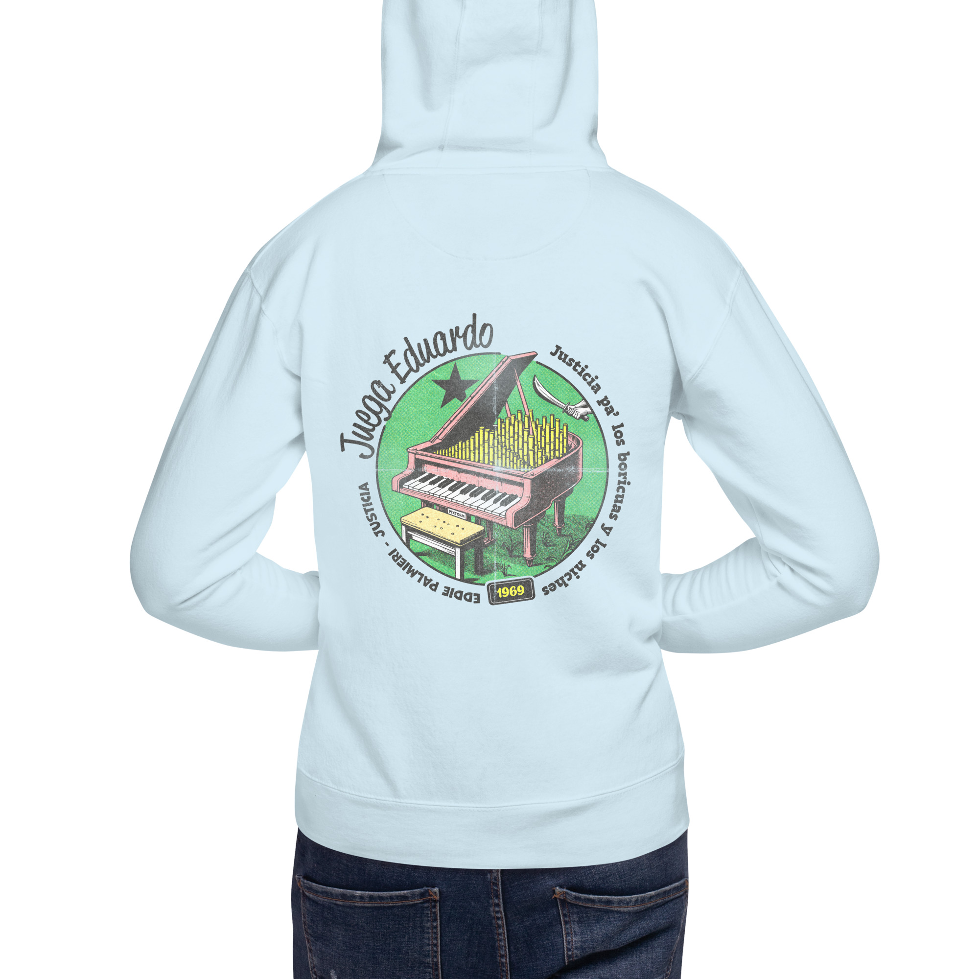 Sudadera algodón capucha color Sky blue - Juega Eduardo - Vista trasera