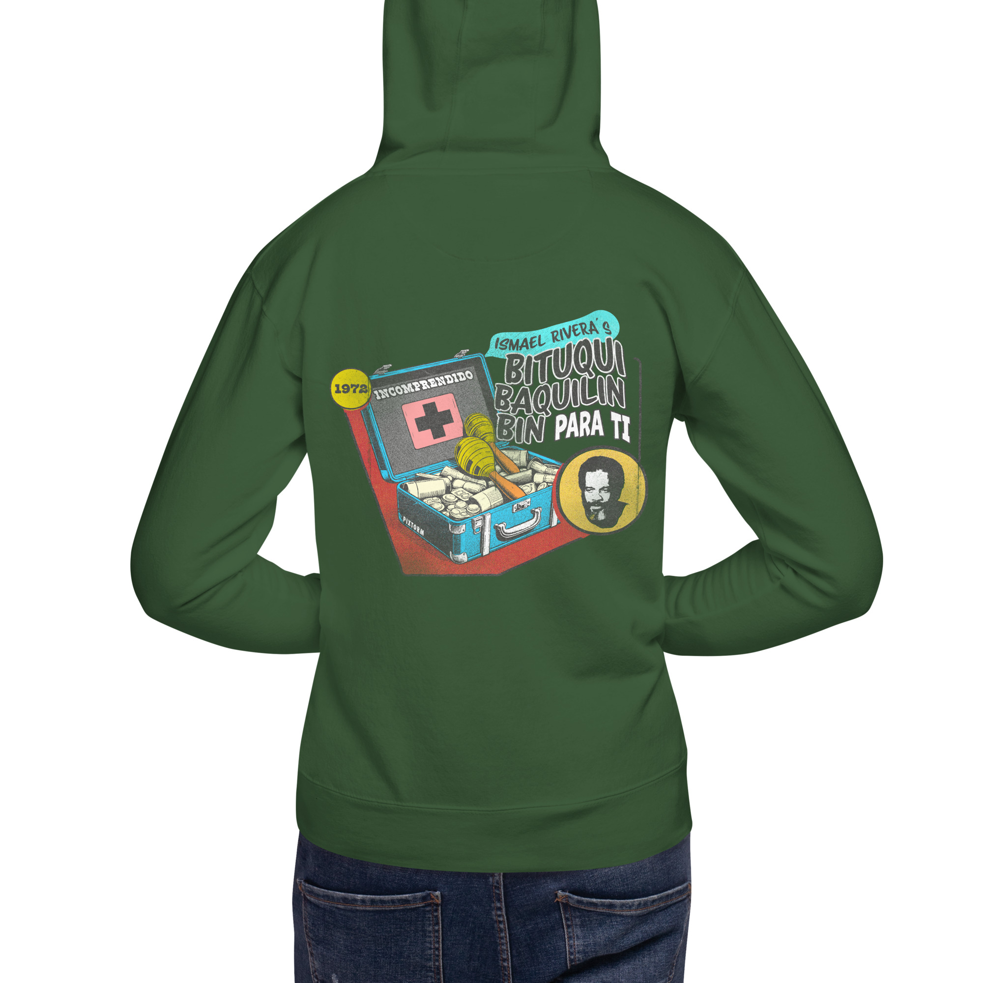 Sudadera algodón capucha color verde bosque - Bituquibaquilinbin - Vista trasera